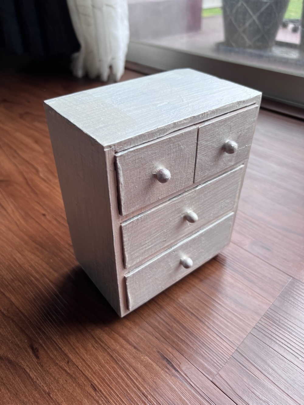 8x6x4 Mini Wooden 3-Drawer Storage Chest - Silver painted